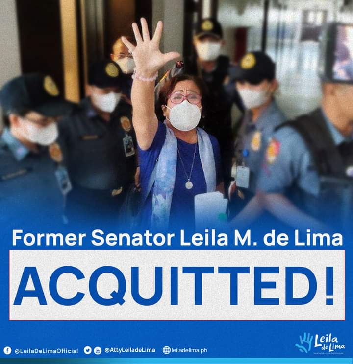 FORMER SENATOR LEILA DE LIMA’S DRUG CHARGE DISMISSED BY PHILIPPINE COURT FORMER SENATOR LEILA DE LIMA’S DRUG CHARGE DISMISSED BY PHILIPPINE COURT