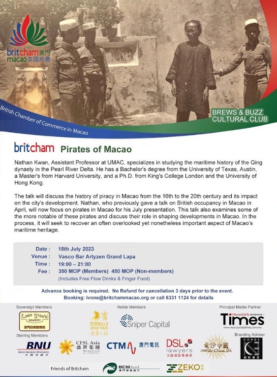 BRITCHAM MACAO TO PRESENT TALK ABOUT CITY’S HISTORY OF PIRACY 