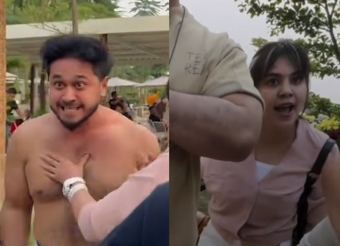 PRIA BERBADAN KEKAR TIDAK TERIMA ISTRI DITEGUR MASALAH PARKIR, BUKA BAJU TANTANG PENGUNJUNG LAIN BERKELAHI